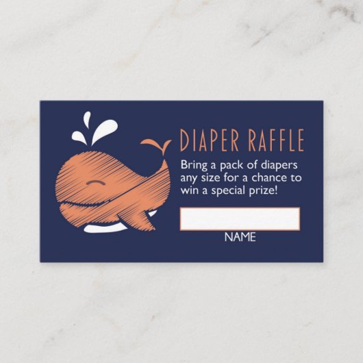 Gender Neutral Whale Diaper Raffle Ticket Informatiekaartje (Voorkant)