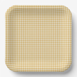 Gender Neutral Yellow Gingham Paper Plate Papieren Bordje