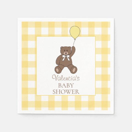 Gender Neutral Yellow Teddy Bear Baby Shower Servet (Voorkant)