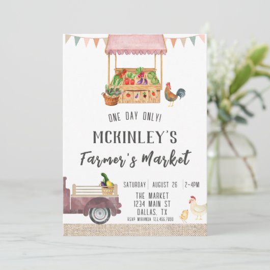 Gender Neutrale Boerenmarkt Uitnodiging Verjaardag (Staand voorkant)