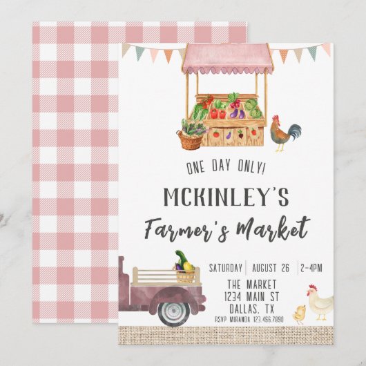 Gender Neutrale Boerenmarkt Uitnodiging Verjaardag (Voorkant / Achterkant)