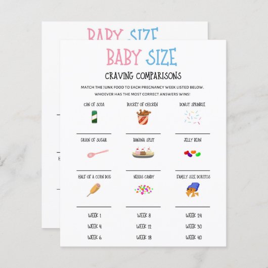 Gender onthullen Baby Grootte Craving Compare Game (Voorkant / Achterkant)