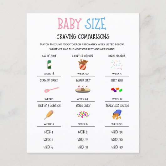 Gender onthullen Baby Grootte Craving Compare Game (Achterkant)