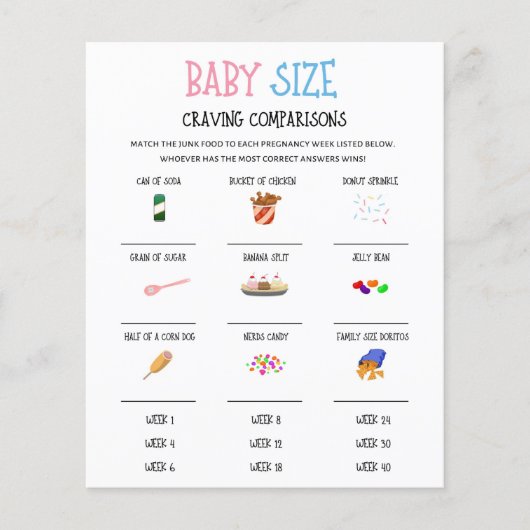 Gender onthullen Baby Grootte Craving Compare Game (Voorkant)