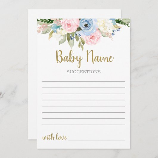 Gender onthullen Baby Naam suggesties Uitnodiging (Voorkant / Achterkant)