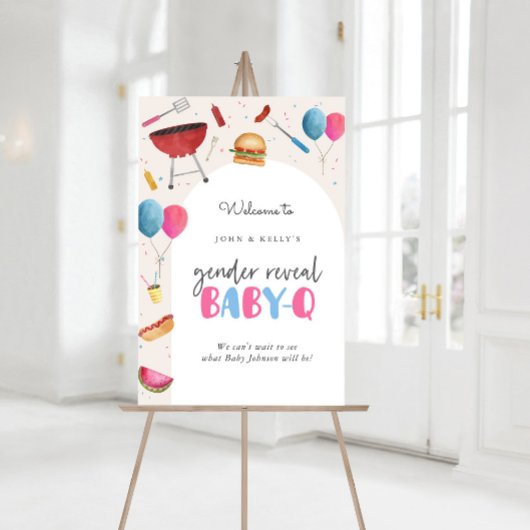 Gender onthullen Baby-Q (BBQ) Welkom Poster teken