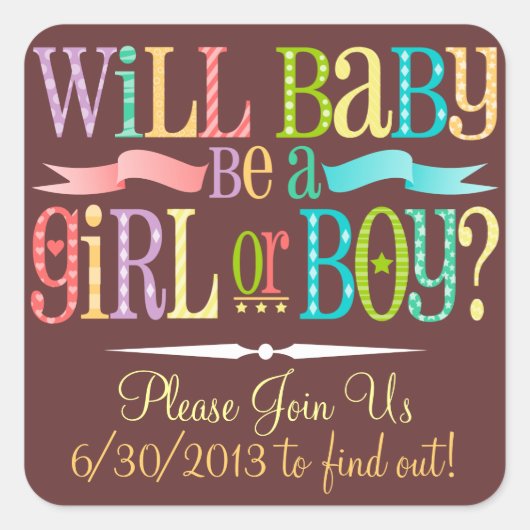 Gender onthullen Baby shower Party - aangepaste St Vierkante Sticker (Voorkant)