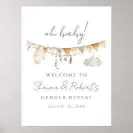 Gender onthullen Boho Baby shower Welkomstbord Poster