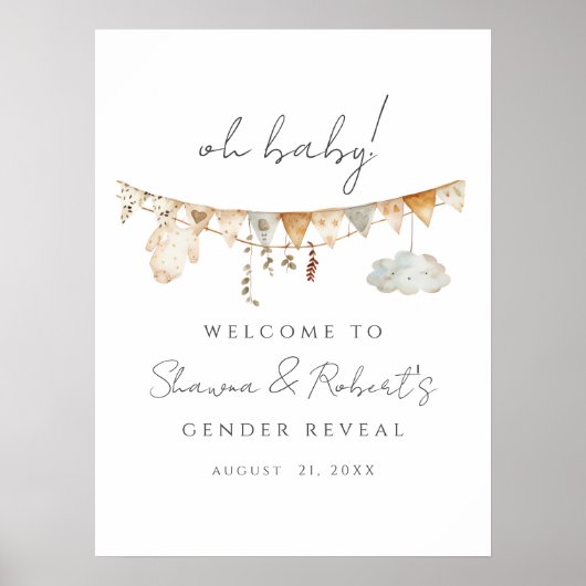Gender onthullen Boho Baby shower Welkomstbord Poster (Voorkant)