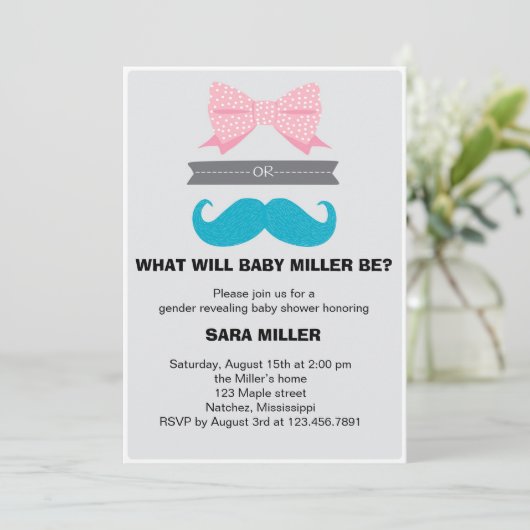 Gender onthullen Bows of Staches Baby shower Kaart (Staand voorkant)