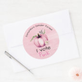 Gender Onthullen Ik stem Roze Pompoen Baby shower Ronde Sticker (Envelop)