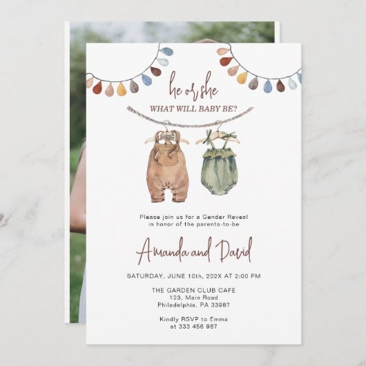 Gender onthullen minimalistisch neutraal Baby Save The Date (Voorkant / Achterkant)