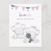 Gender Onthullen Modern Elephants Party Briefkaart (Voorkant)