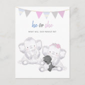 Gender Onthullen Modern Elephants Party Briefkaart (Voorkant)