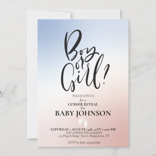 Gender onthullen partijuitnodiging. Jongen of meis Kaart (Voorkant)