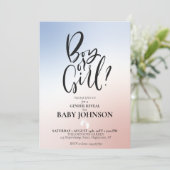 Gender onthullen partijuitnodiging. Jongen of meis Kaart (Staand voorkant)