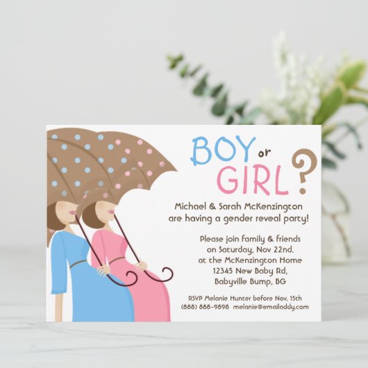 Gender onthullen partijuitnodigingen Blauw & Roze Kaart (Staand voorkant)