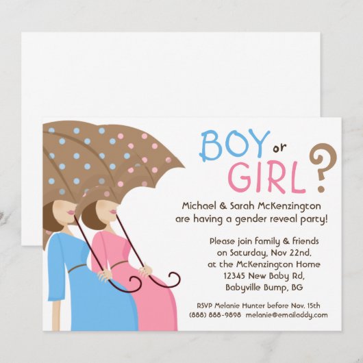 Gender onthullen partijuitnodigingen Blauw & Roze Kaart (Voorkant / Achterkant)