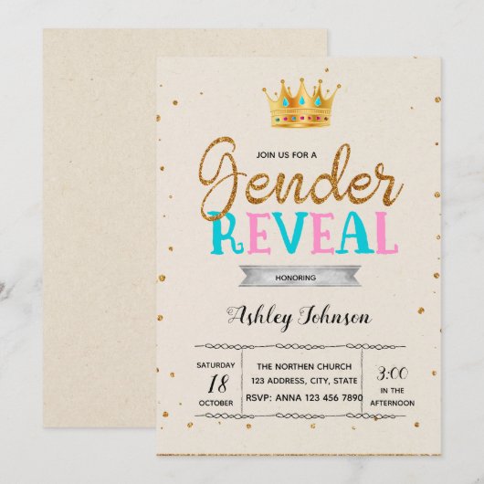 Gender onthullen prinses uitnodiging (Voorkant / Achterkant)