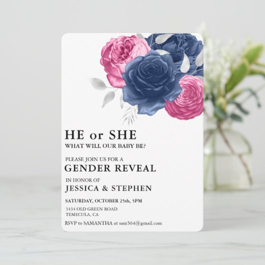 Gender onthullen Roze Blauwe Floral Flowers Kaart (Staand voorkant)