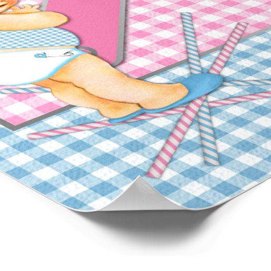 Gender onthullen Roze Blue Gingham Baby Q BBQ Post Poster (Hoek)