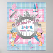 Gender onthullen Roze Blue Gingham Baby Q BBQ Post Poster (Voorkant)