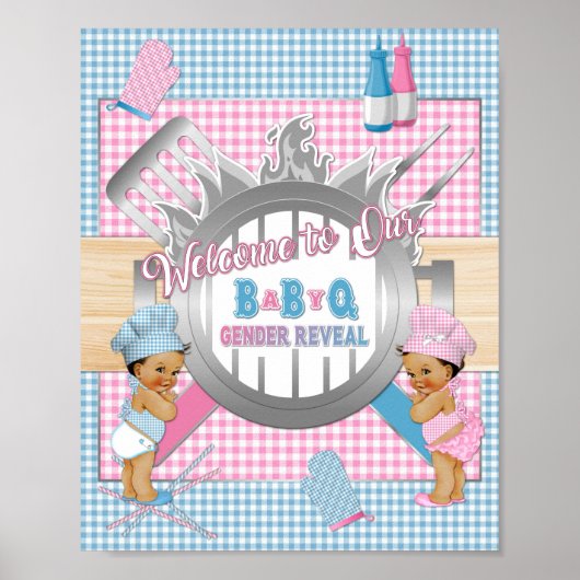 Gender onthullen Roze Blue Gingham Baby Q BBQ Post Poster (Voorkant)
