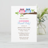 Gender onthullen Roze Blue Owls Branch Invitations Kaart (Staand voorkant)