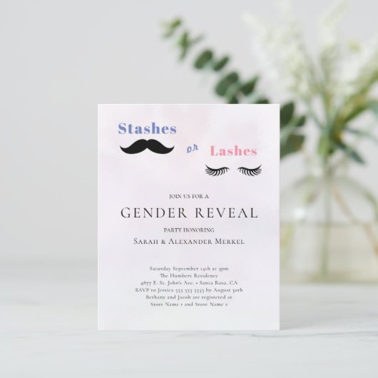 Gender onthullen Stashes of Lashes Budget Invitati (Staand voorkant)