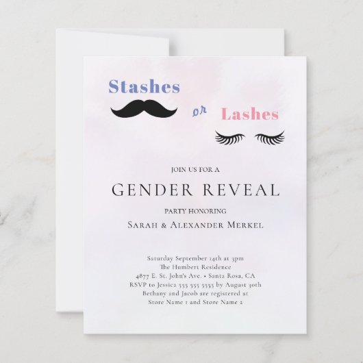 Gender onthullen Stashes of Lashes Budget Invitati (Voorkant)