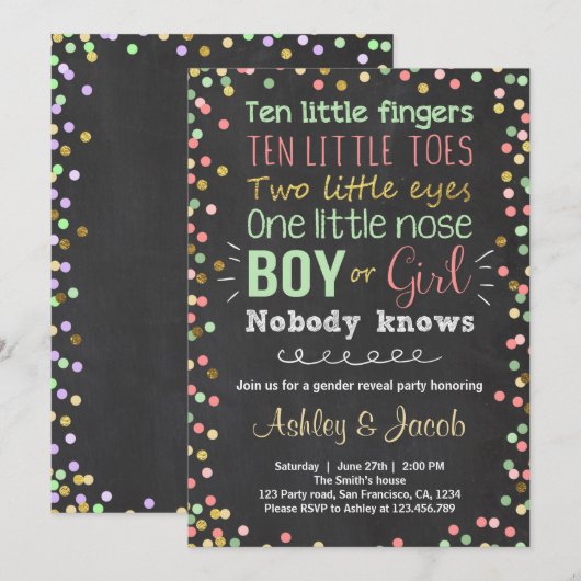 Gender onthullen uitnodiging Green Coral Boy of Gi (Voorkant / Achterkant)