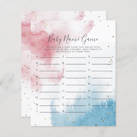 Gender onthullen Waterverf Baby Naam Shower Game (Voorkant / Achterkant)