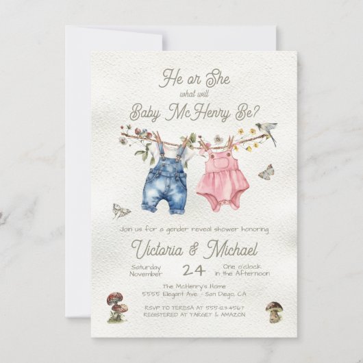 Gender onthullen Wildflower Boho baby shower Kaart (Voorkant)