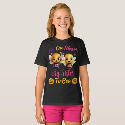 Gender Onthullen Zij Grote Zuster Naar Bee Meisjes T-shirt (Voorkant volledig)