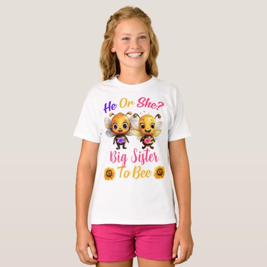 Gender Onthullen Zij Grote Zuster Van Bee Meisjes  T-shirt (Voorkant volledig)