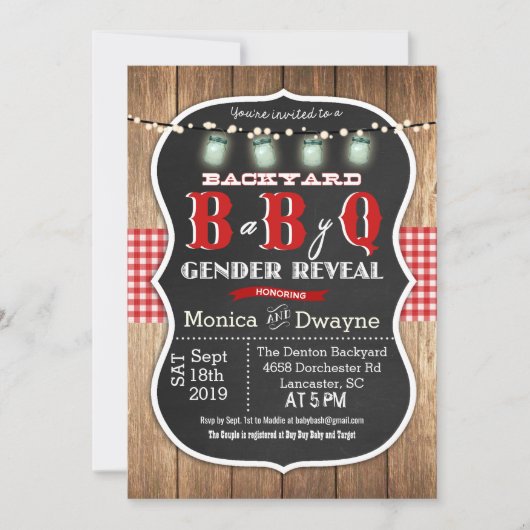 Gender onthulling Baby Q BBQ Uitnodiging (Voorkant)