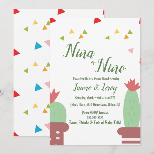 Gender onthulling Cactus Niña Niño Fiesta Uitnodig Kaart (Voorkant / Achterkant)