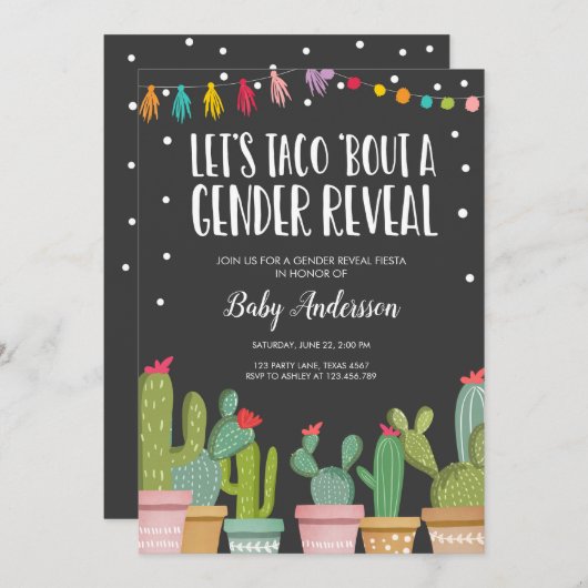 Gender onthulling Fiesta Invitation Baby shower Kaart (Voorkant / Achterkant)