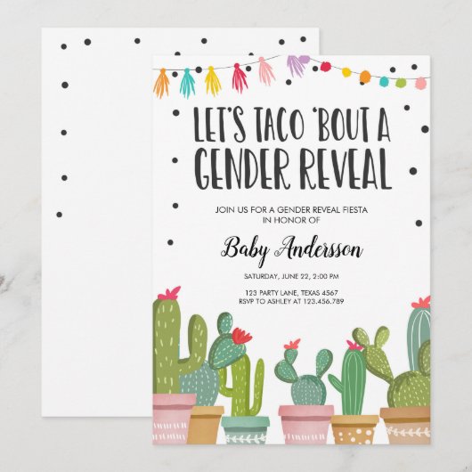 Gender onthulling Fiesta Invitation Baby shower Kaart (Voorkant / Achterkant)
