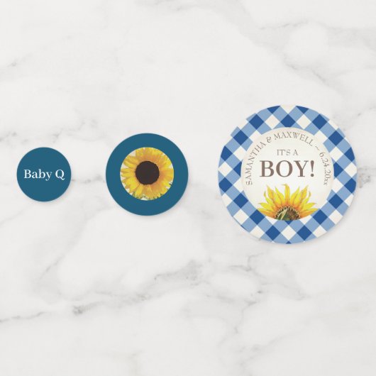 Gender onthulling Gingham and Sunflower Baby Q Confetti (Voorkanten)
