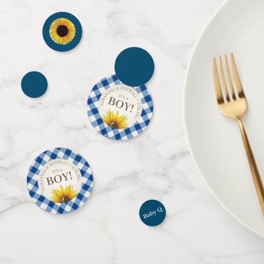 Gender onthulling Gingham and Sunflower Baby Q Confetti (Groep)