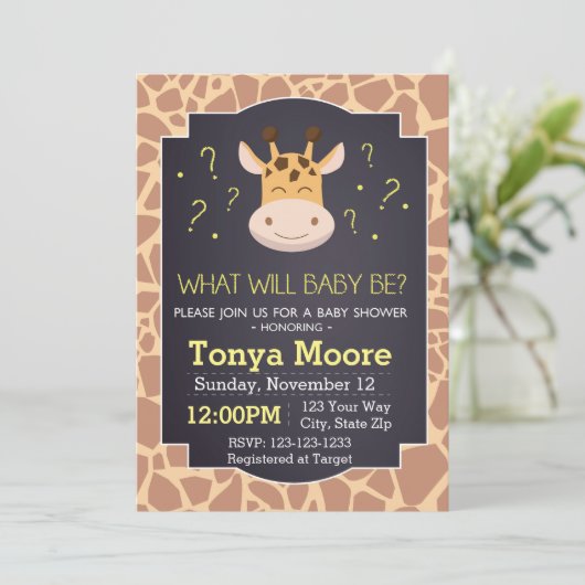 Gender onthulling Giraffe Baby shower Uitnodiging (Staand voorkant)