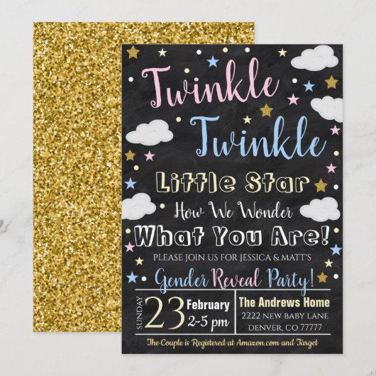 Gender onthulling Little Star Invitation Kaart (Voorkant / Achterkant)