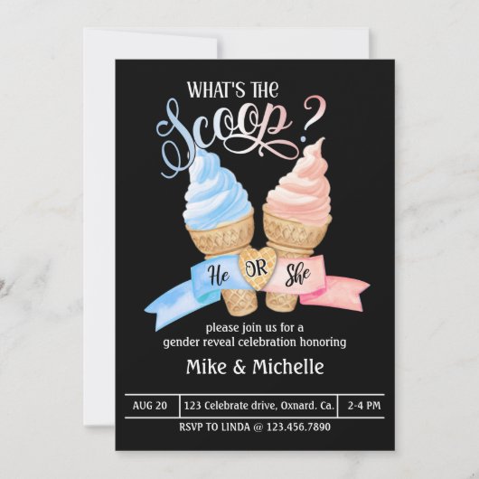 Gender onthulling Party, Wat is de Scoop? Kaart (Voorkant)