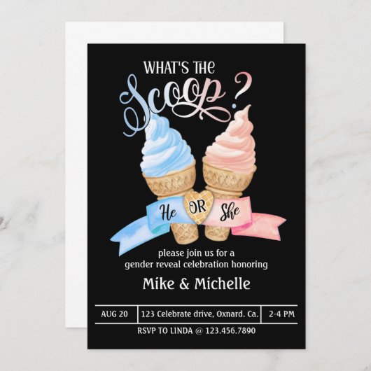 Gender onthulling Party, Wat is de Scoop? Kaart (Voorkant / Achterkant)