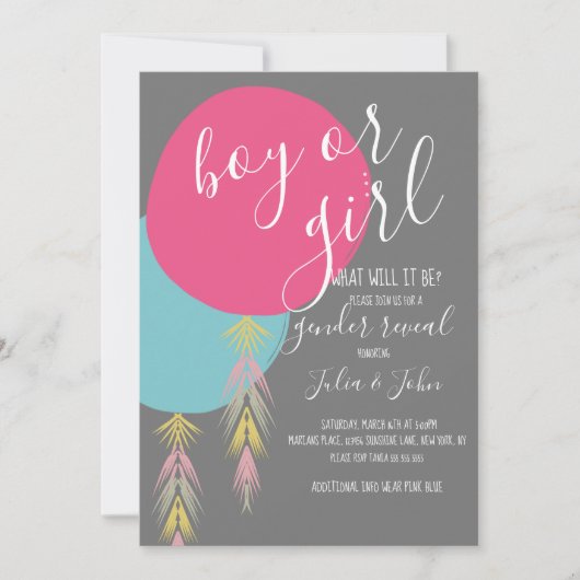 Gender onthulling Tassel Boho Ballonuitnodiging Kaart (Voorkant)