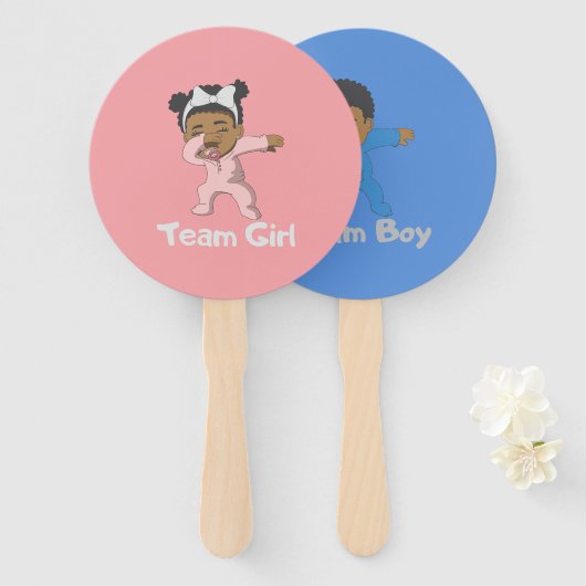 Gender onthulling Team Girl/Boy Pink of Blue Handwaaier (Voorkant en achterkant)