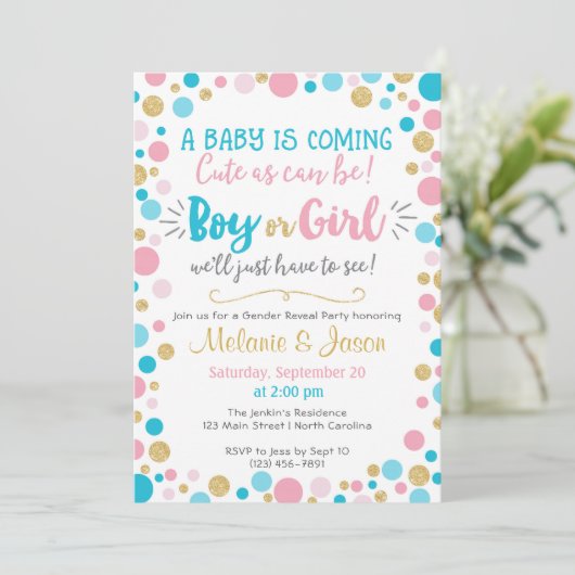 Gender onthulling Uitnodiging Baby shower Jongen o (Staand voorkant)