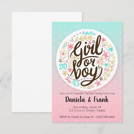 Gender onthulling Uitnodiging Baby shower Jongen o (Voorkant / Achterkant)