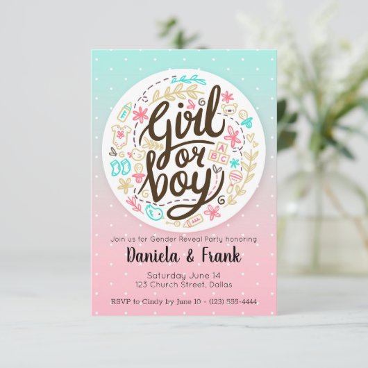 Gender onthulling Uitnodiging Baby shower Jongen o (Staand voorkant)